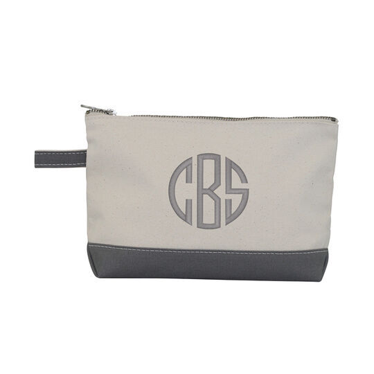 Personalized Grey Trimmed Cosmetic Bag